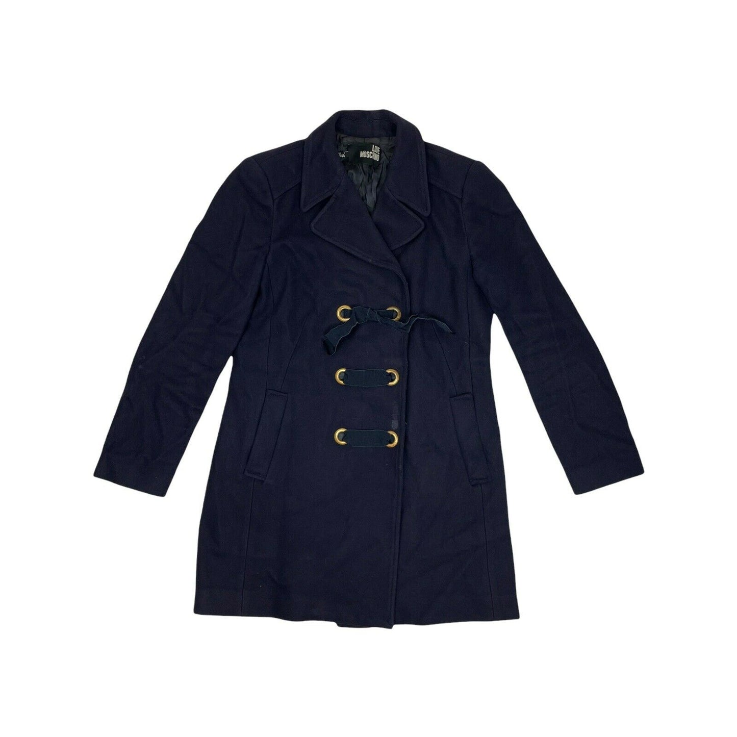 Love Moschino Wool Coat Womens UK12 Navy Blue