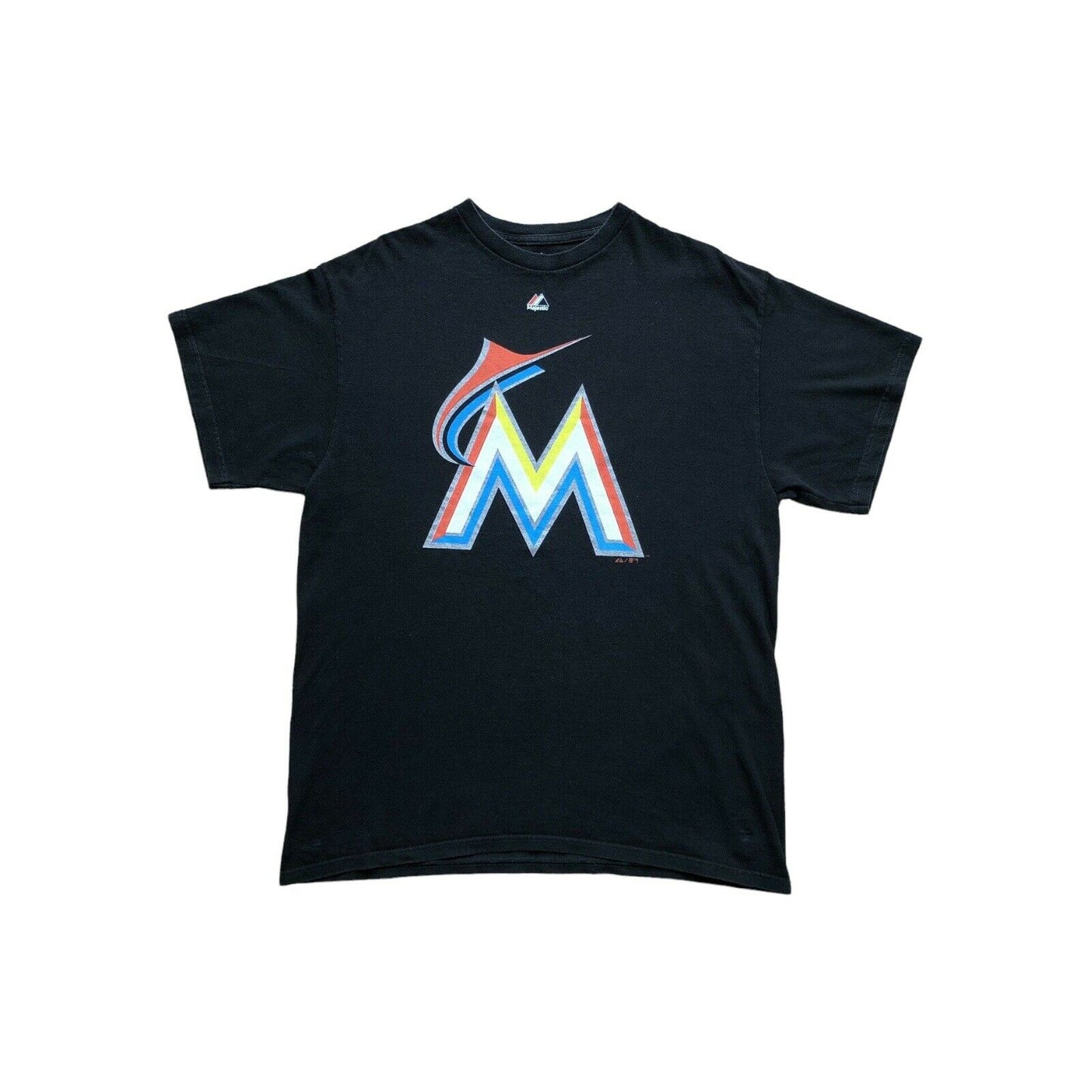 00’s Miami Marlins T-Shirt Mens XL Black Top Rainbow Graphic Print