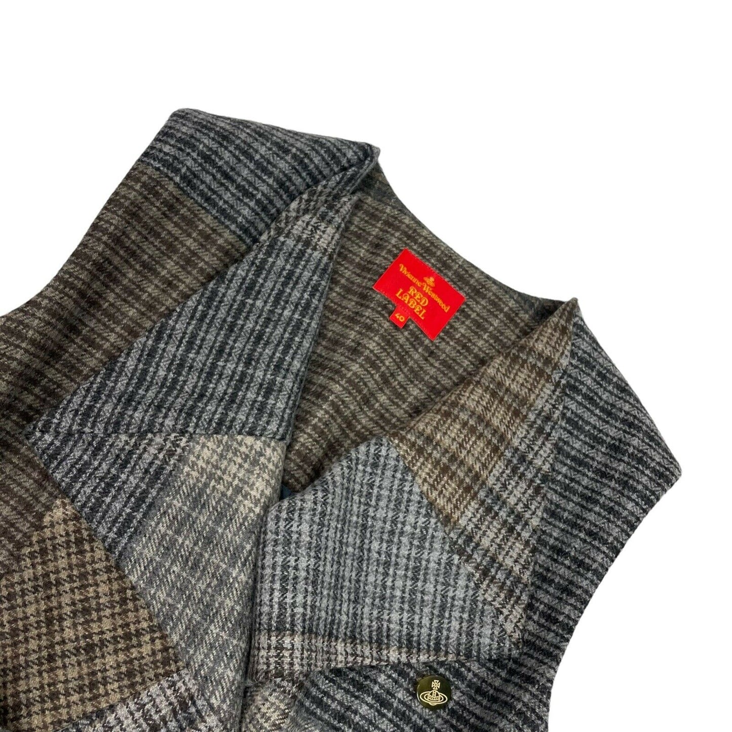 2012 Vivienne Westwood Check Wool Sleeveless Tweed Jacket Brown Made In Italy