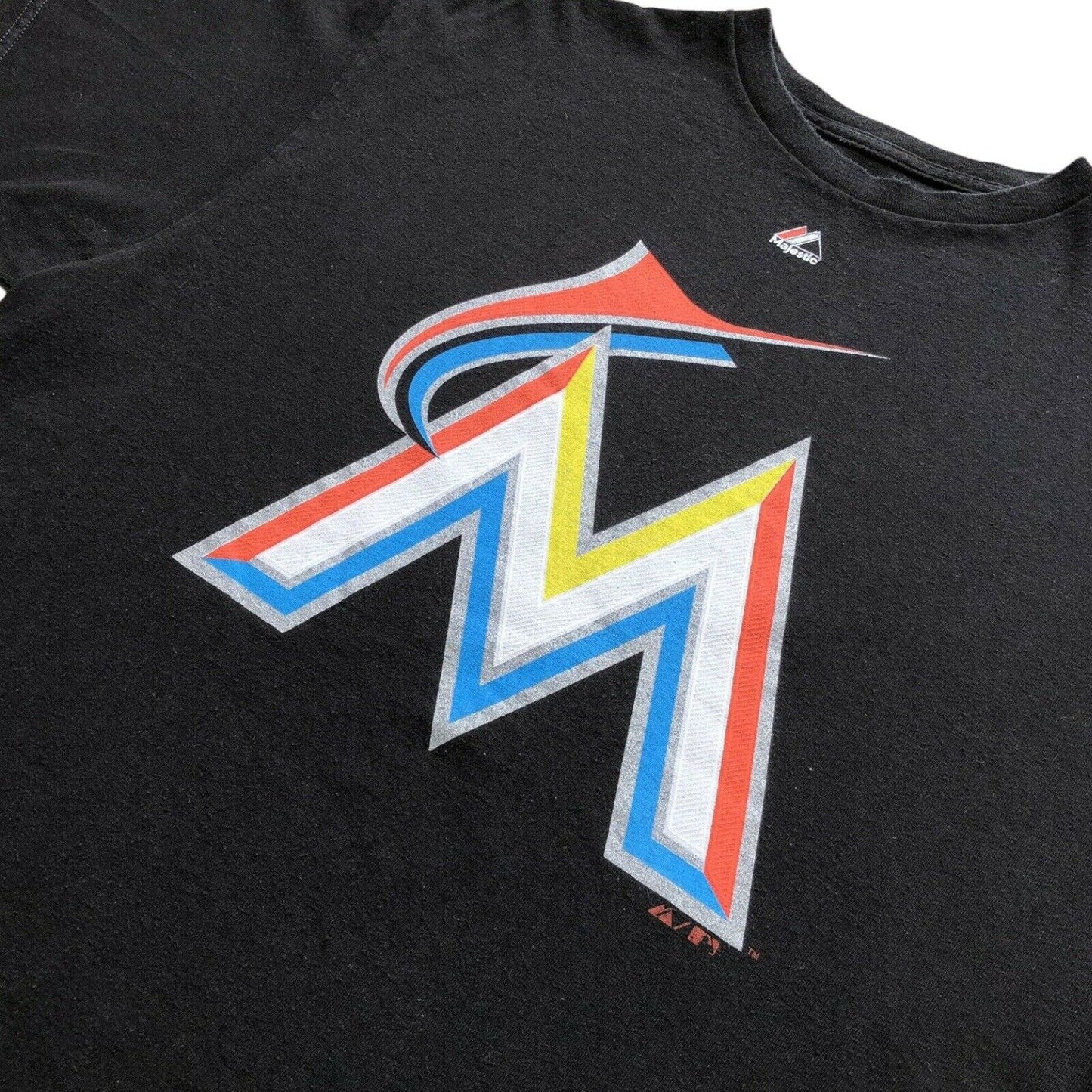 00’s Miami Marlins T-Shirt Mens XL Black Top Rainbow Graphic Print