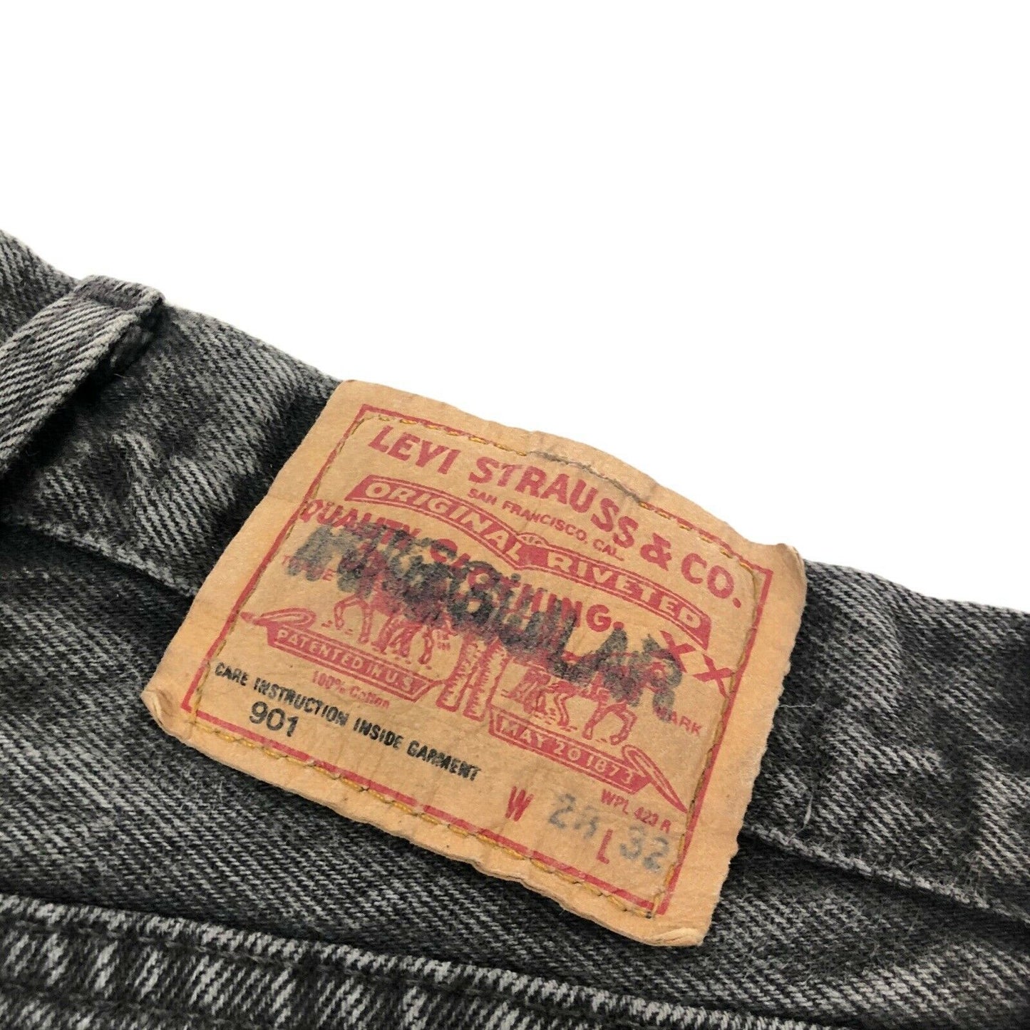 Vintage 80’s Levis 901 Jeans 28w 32l Straight Leg Grey Denim