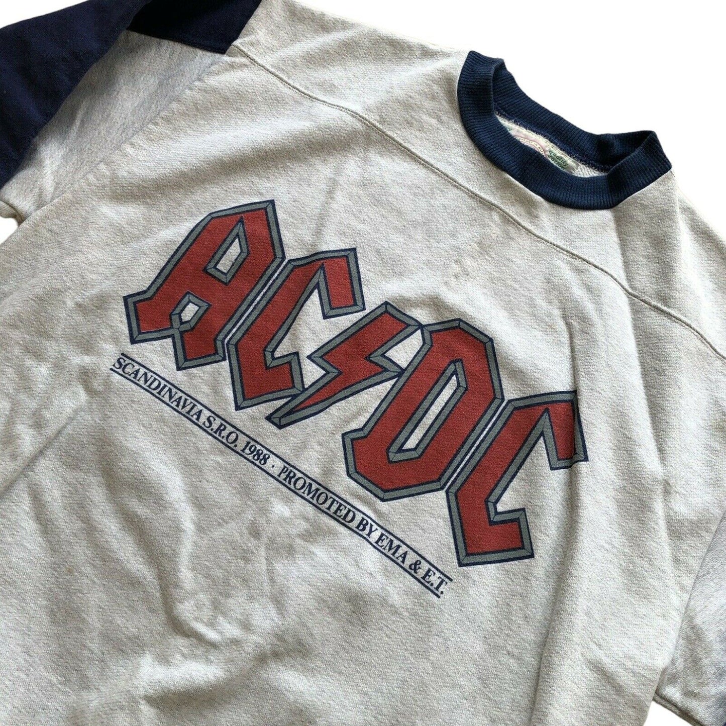 Vintage 1988 ACDC Crewneck Jumper Mens Medium Grey Blue Stedman