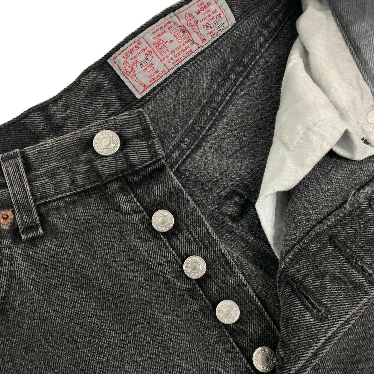 Vintage 80’s Levis 901 Jeans 28w 32l Straight Leg Grey Denim