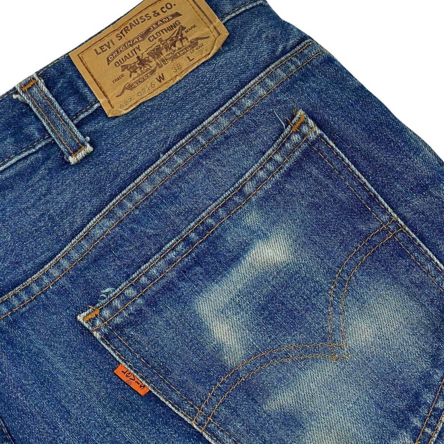 Vintage Levis 627 Jeans 37w 27l Straight Leg Blue Denim Orange Tab