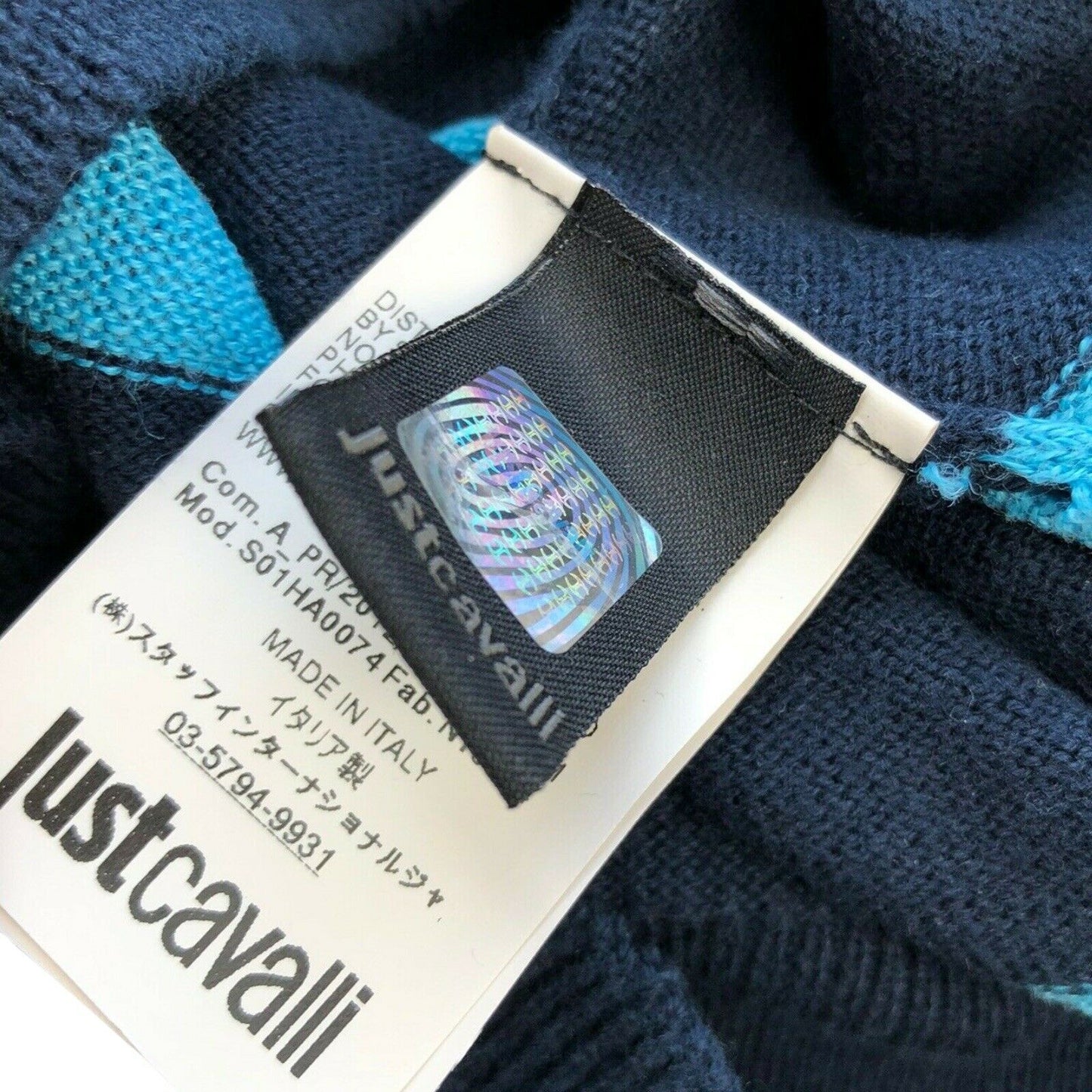 y2k Just Cavalli Striped Jumper Made In Italy Mens Large Navy Blue