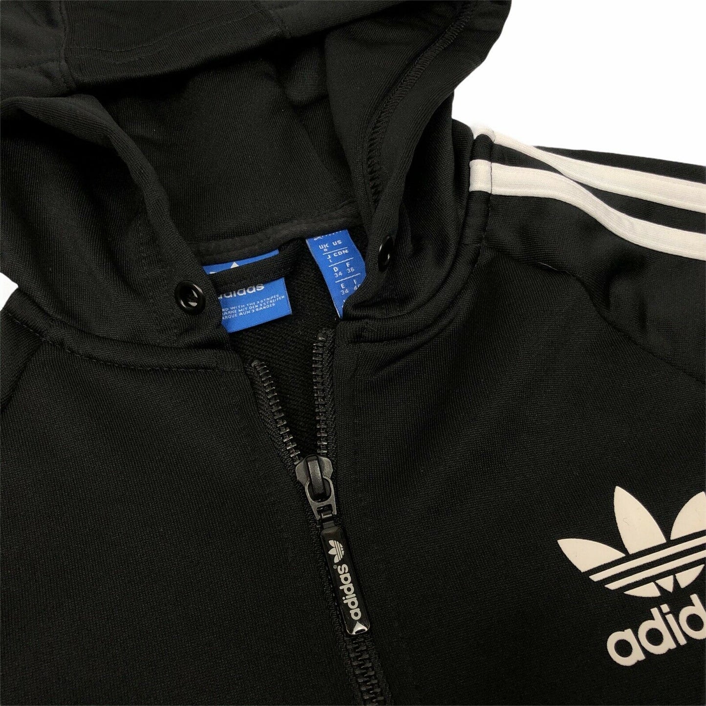 AW16 Adidas Hoodie Womens UK8 Black And White Three Stripes