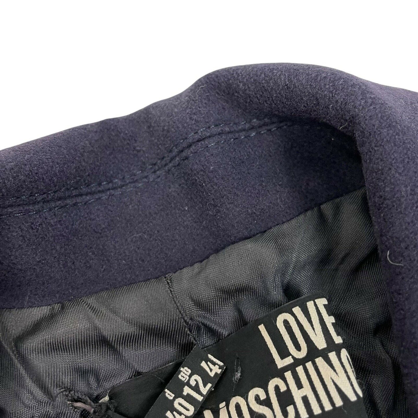 Love Moschino Wool Coat Womens UK12 Navy Blue