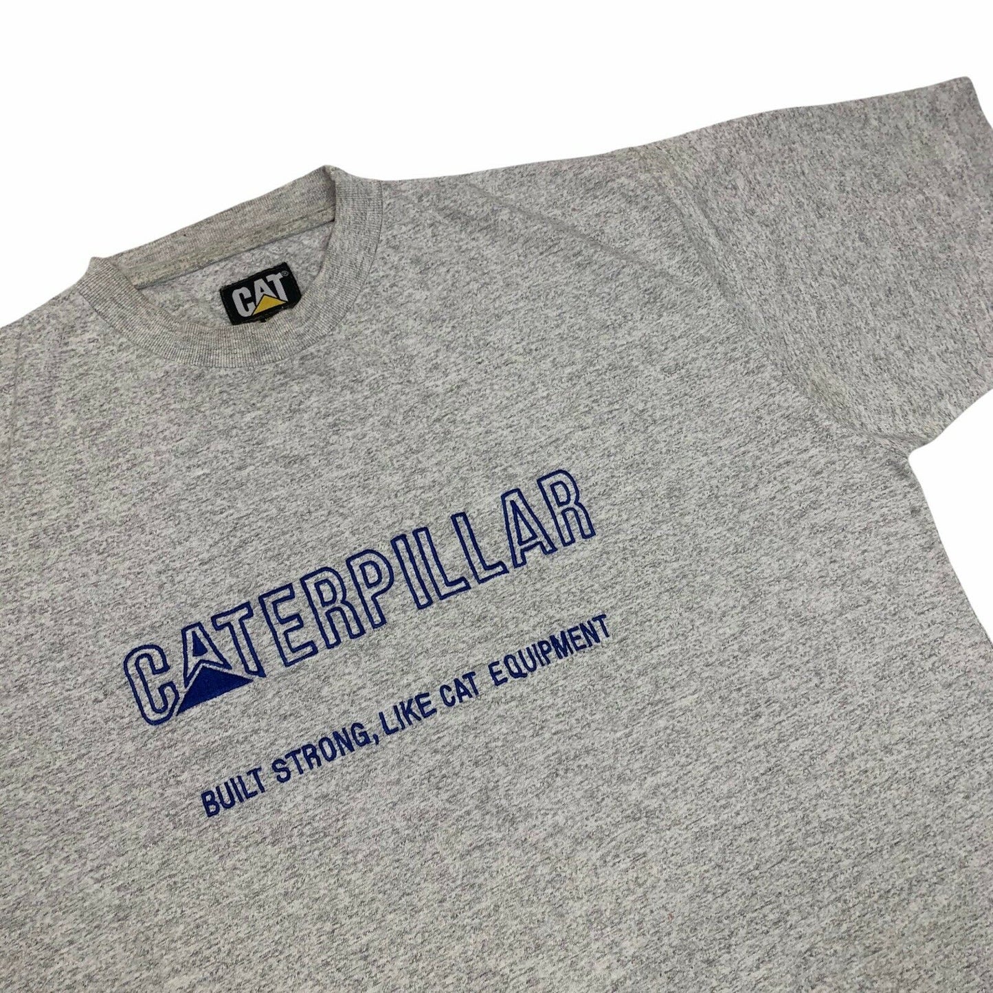 Vintage Caterpillar T-Shirt Grey Embroidered Spellout Mens Medium Workwear