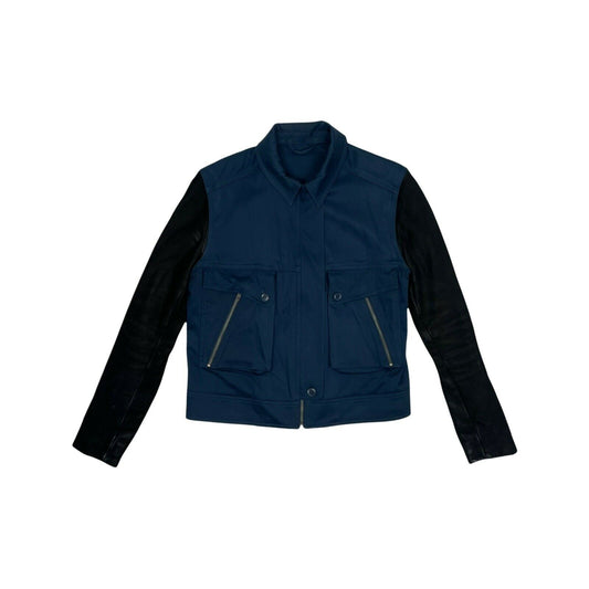 & Other Stories Leather And Canvas Jacket  Women’s Small Navy And Black