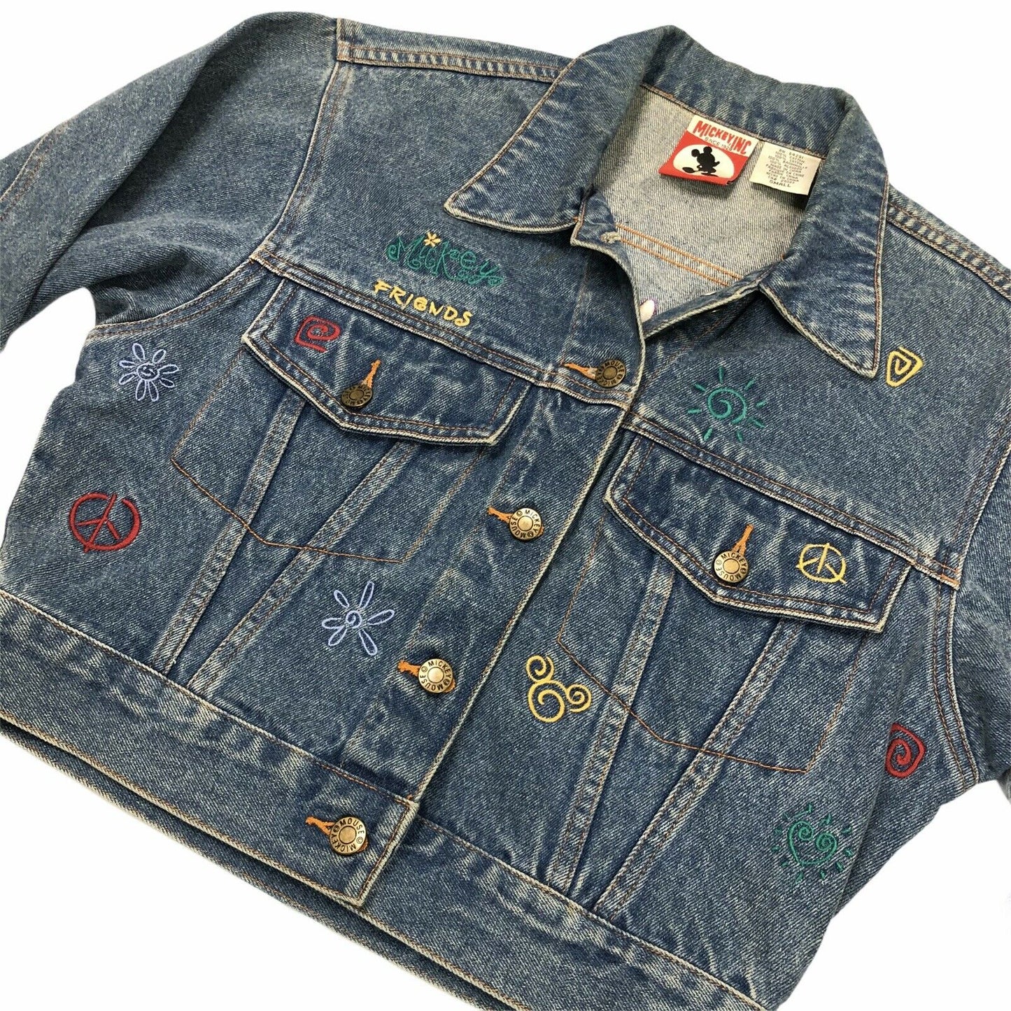 Vintage Disney Denim Jacket Embroidered Mickey Mouse And Friends Womens Small