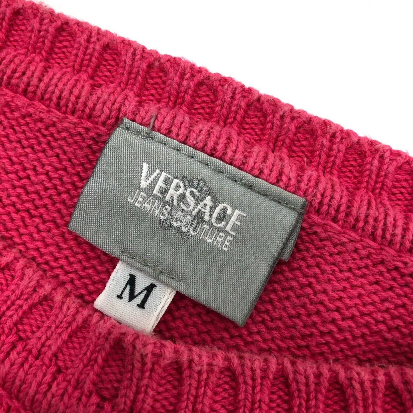 Vintage Versace Jeans Couture Medusa Jumper Embroidered Pink Womens Small