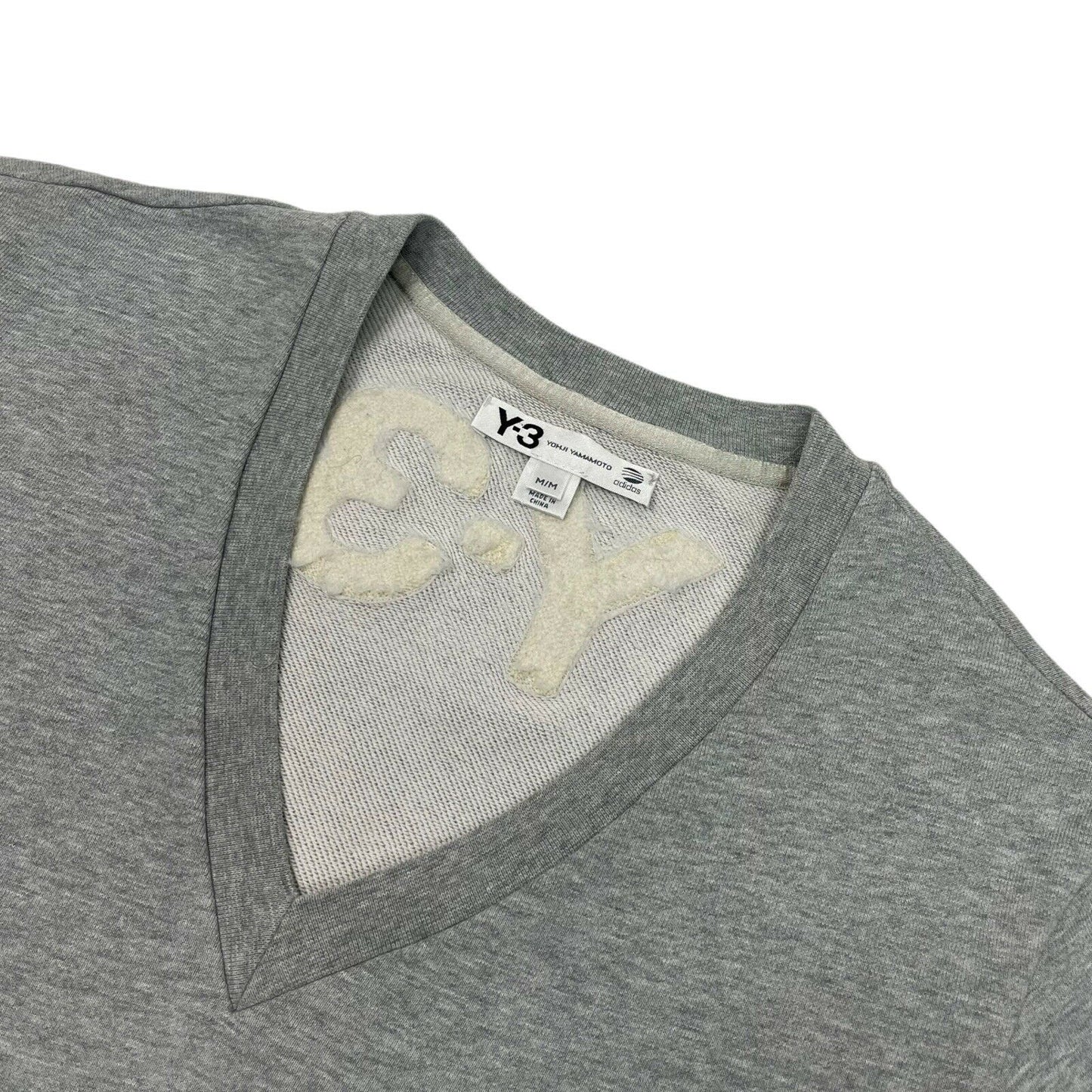 Y-3 Yohji Yamamoto Adidas V-Neck Jumper Mens Medium 2006 Grey Back Logo Patch