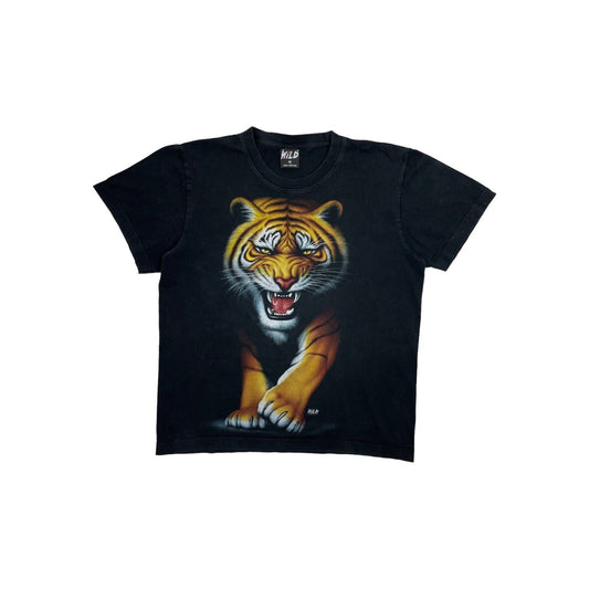 Vintage Tiger T-Shirt By Wild Mens Medium Black Graphic Print Single Stitch