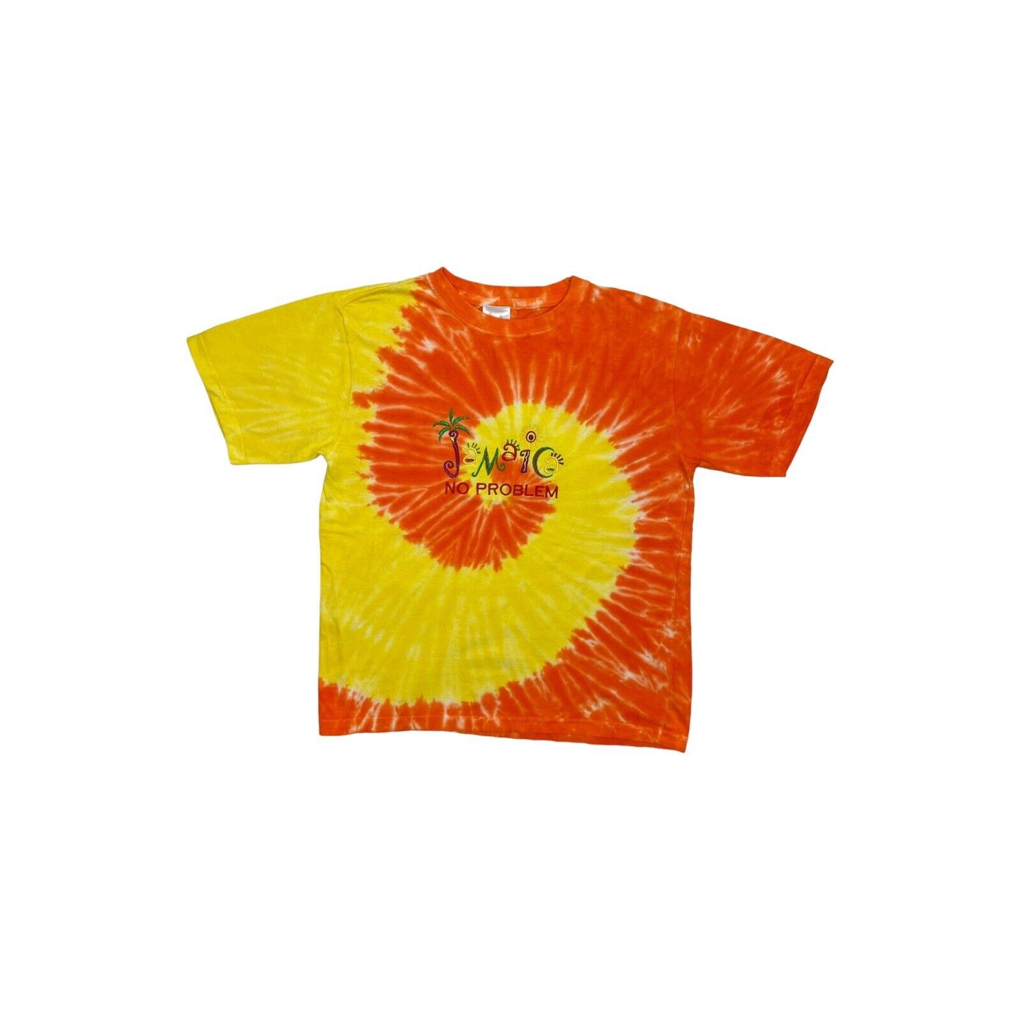 Vintage Jamaica Tie Dye T-Shirt Womens Small Orange And Yellow Embroidered