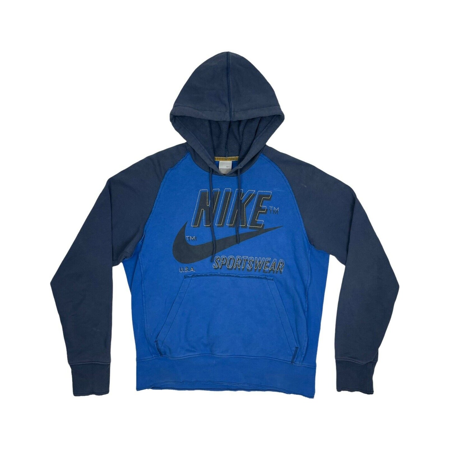 Vintage Nike Hoodie Mens Medium Blue And Navy Embroidered Retro Design