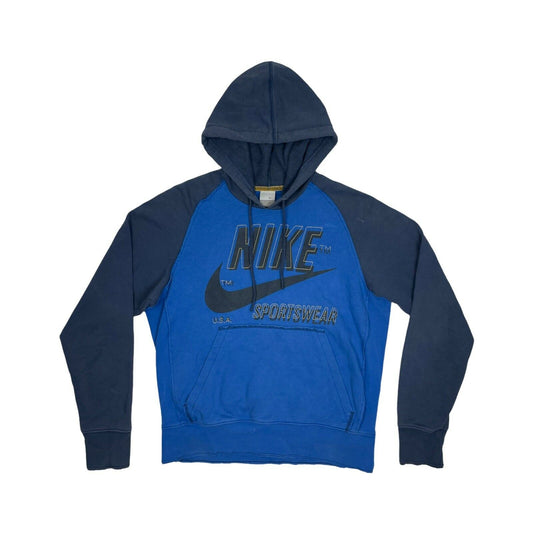 Vintage Nike Hoodie Mens Medium Blue And Navy Embroidered Retro Design