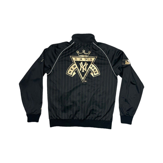 00’s New York Yankees Satin Jacket Cooperstown Mens XL Black Gold Embroidered