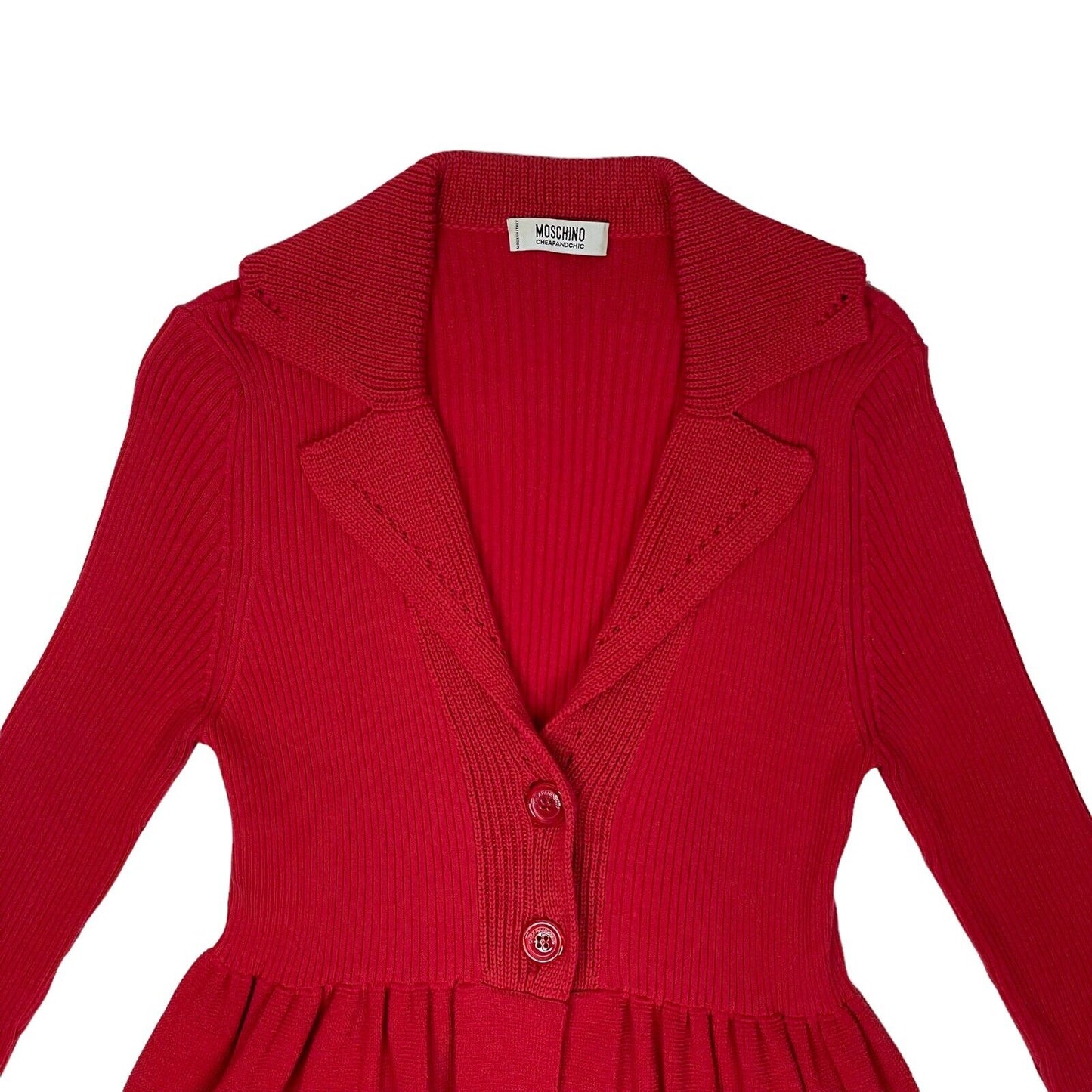 Vintage Moschino Cheap&Chic Red Chunky Dress Cardigan Made In Italy Womens UK10