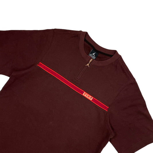 Vintage Jordan T-Shirt Men's Small Burgundy Jumpman Zip Neck Embroidered 00's