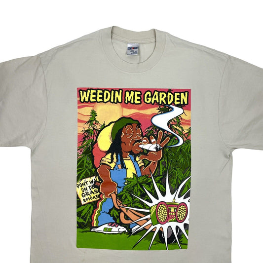 Vintage Marijuana T-Shirt Men's XL Beige Rasta Weed Graphic Print Jerzees 00's