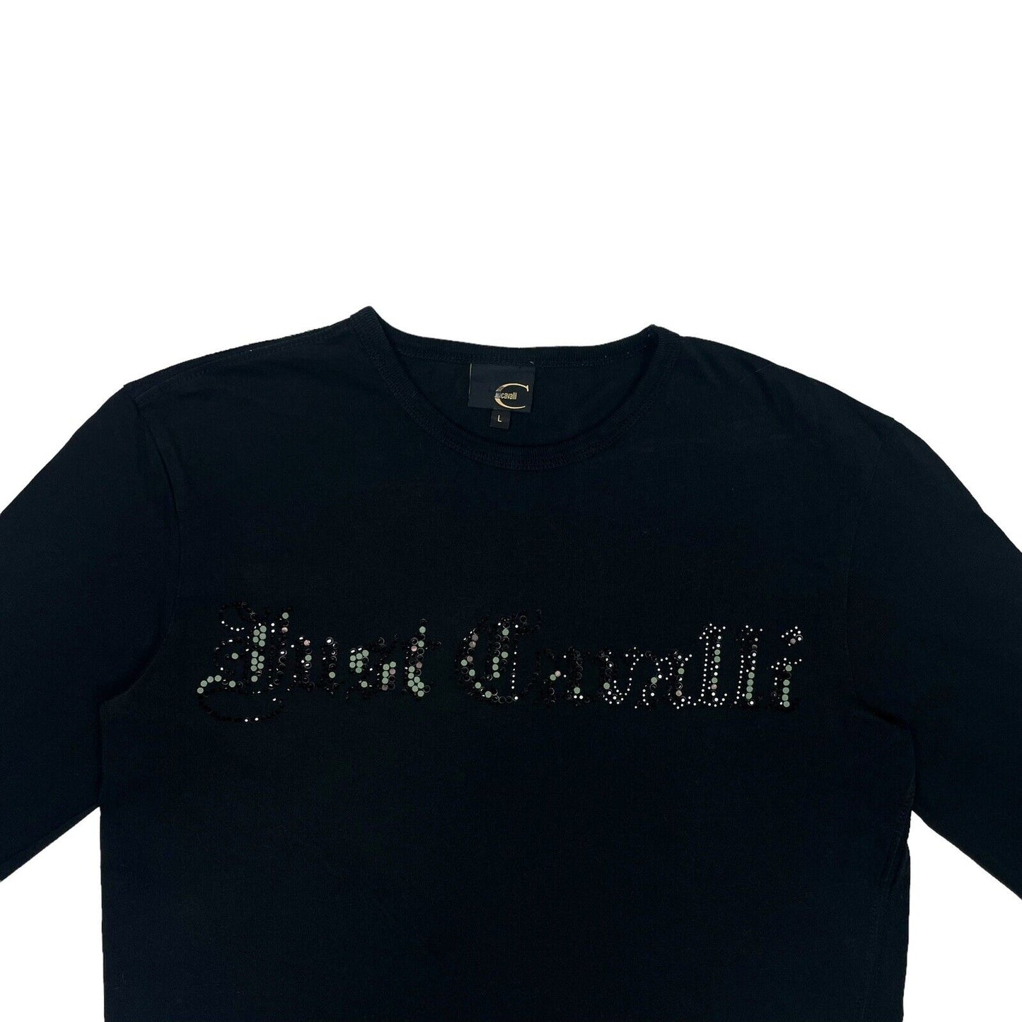 00’s Just Cavalli Logo T-Shirt Black Long Sleeve Mens Large Roberto Cavalli