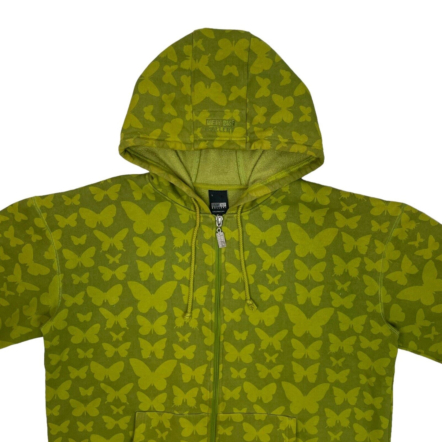 y2k Fifty 24SF Gallery x Upper Playground Hoodie Green Mens Large All Over Print Butterfly Graphic