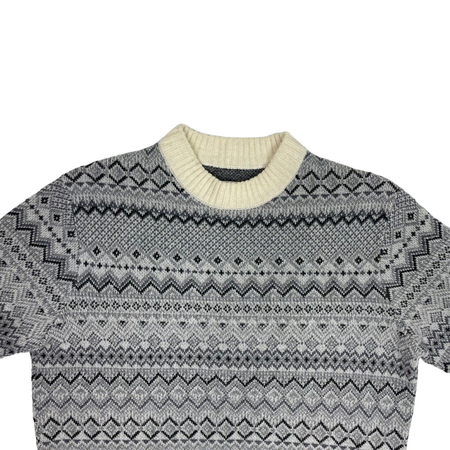 Aime Leon Dore Fair Isle Knit Wool Jumper Mens Small Grey, Black And Cream FW20