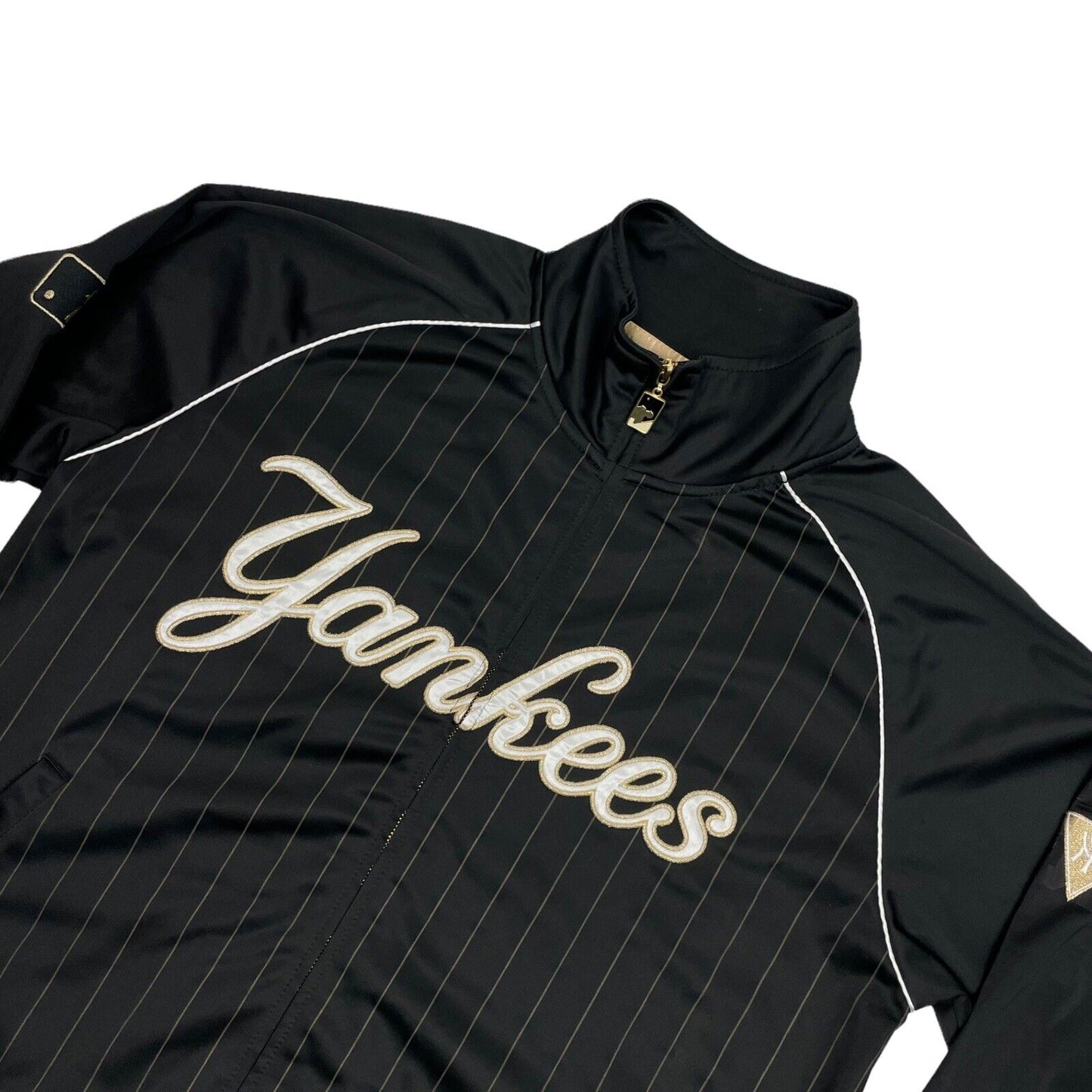 00’s New York Yankees Satin Jacket Cooperstown Mens XL Black Gold Embroidered