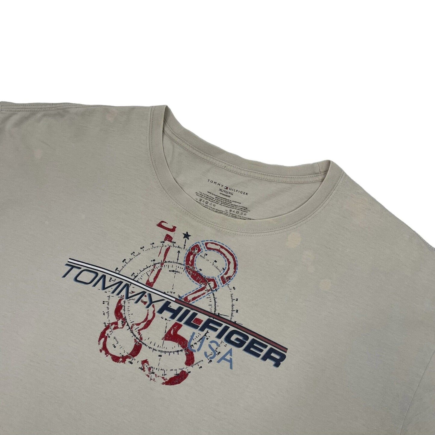 00’s Tommy Hilfiger T-Shirt Mens XL Graphic Print Cream Stone