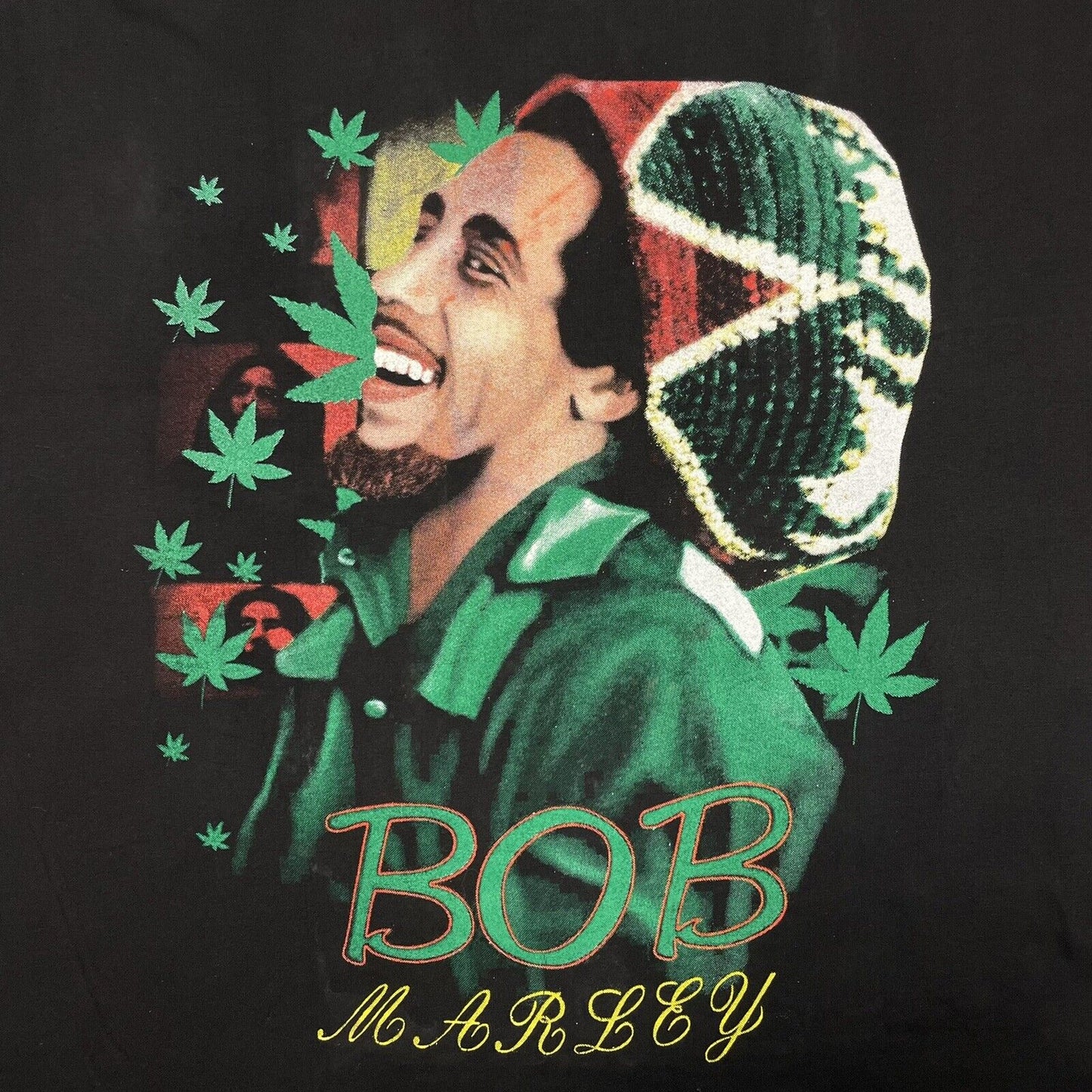 Vintage Bob Marley T-Shirt Black Mens XL Boxy Fit Double Sided Euro Tee