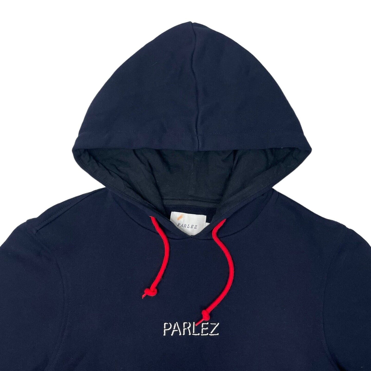 Parlez Hoodie Mens Small Navy Blue Embroidered Logo Stripe Details