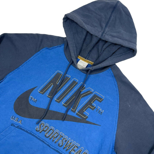 Vintage Nike Hoodie Men's Medium Blue And Navy Retro Design Pullover 00's y2k