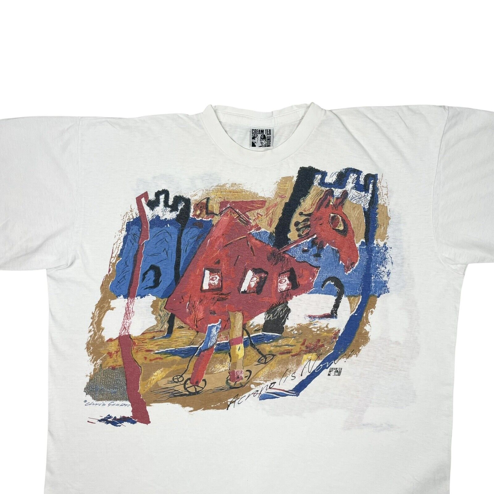 Vintage Cream Tea London Art T-Shirt White Chris Gunson Graphic Print ...