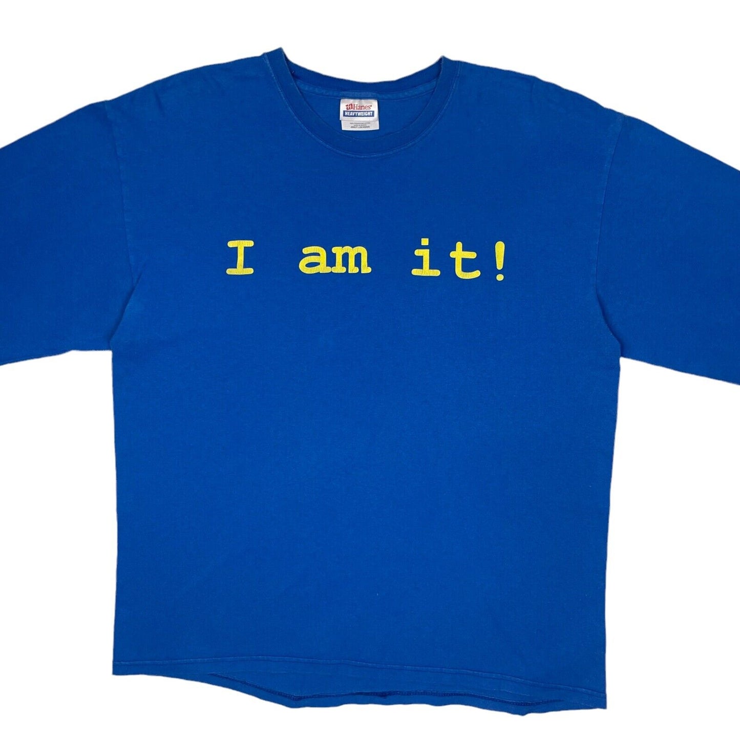 Vintage Slogan T-Shirt Mens Large Blue And Yellow Hanes I Am It