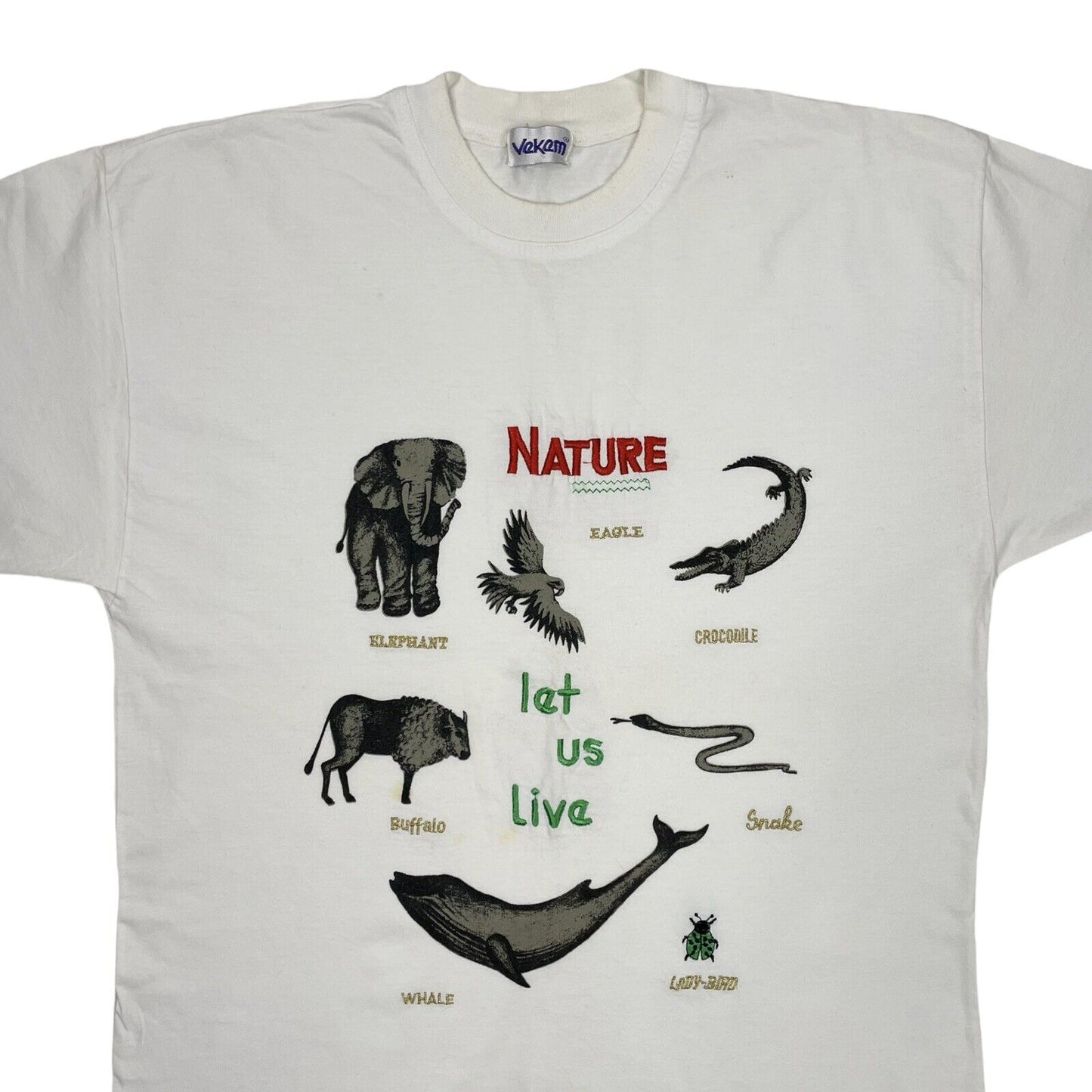 Vintage Nature Endangered T-Shirt Mens Large Let Us Live Elephant, Snake, Whale