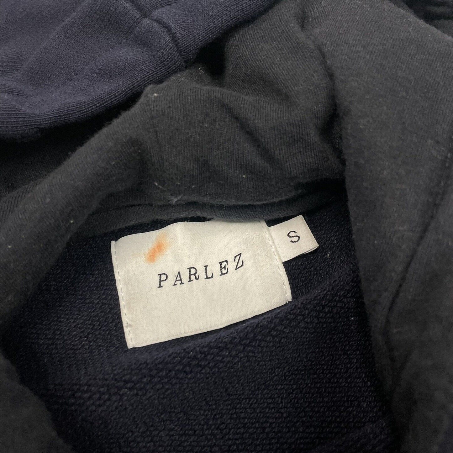 Parlez Hoodie Mens Small Navy Blue Embroidered Logo Stripe Details