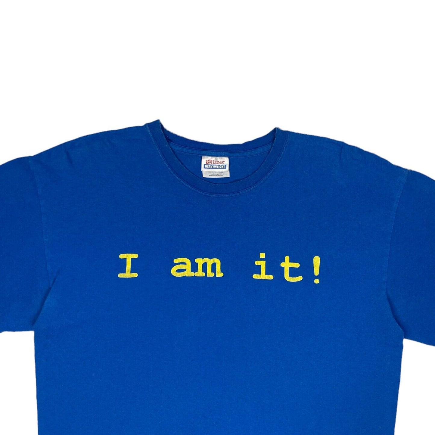 Vintage Slogan T-Shirt Mens Large Blue And Yellow Hanes I Am It