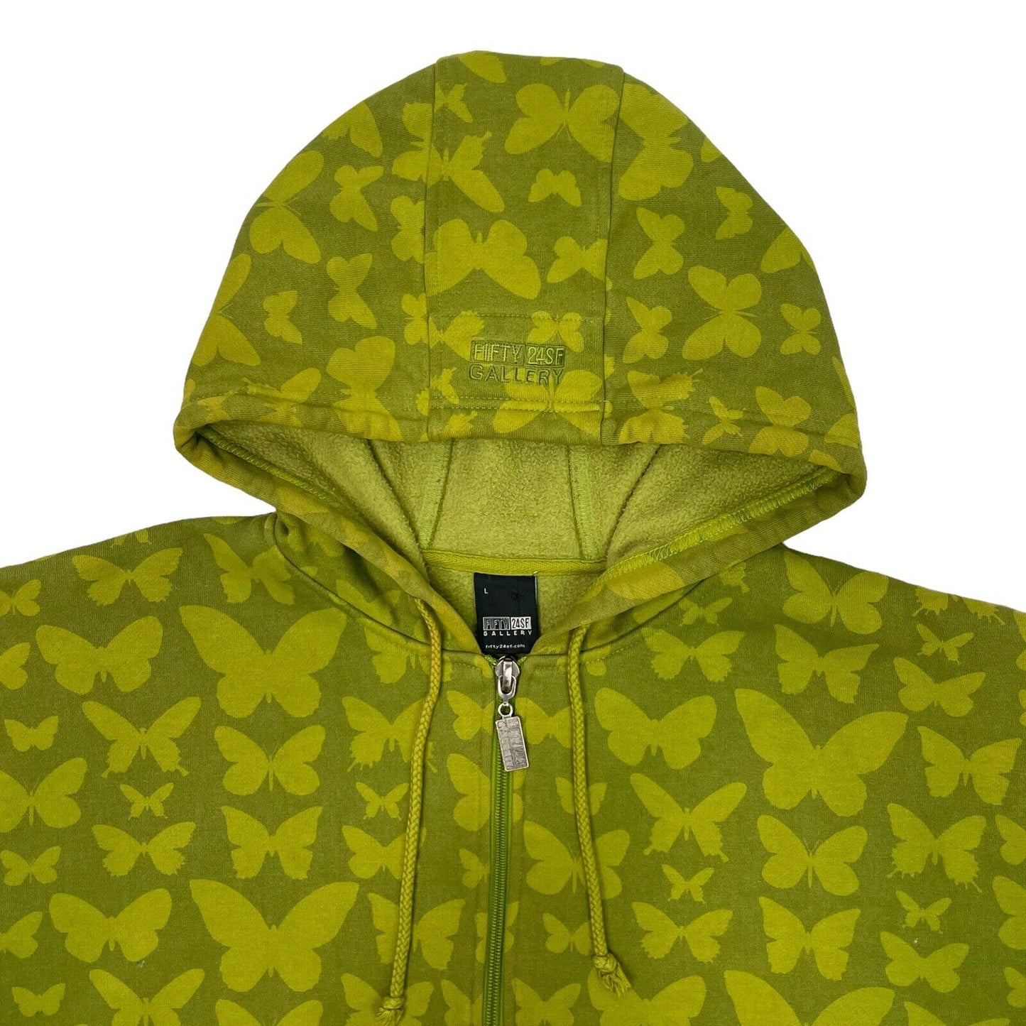 y2k Fifty 24SF Gallery x Upper Playground Hoodie Green Mens Large All Over Print Butterfly Graphic