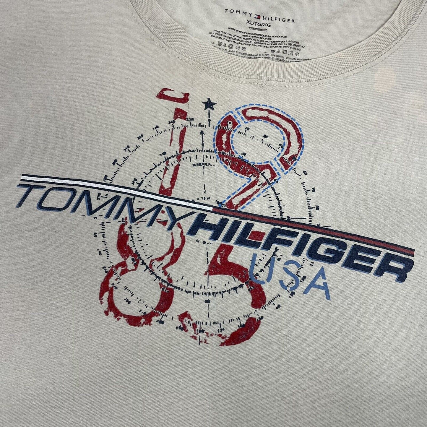 00’s Tommy Hilfiger T-Shirt Mens XL Graphic Print Cream Stone