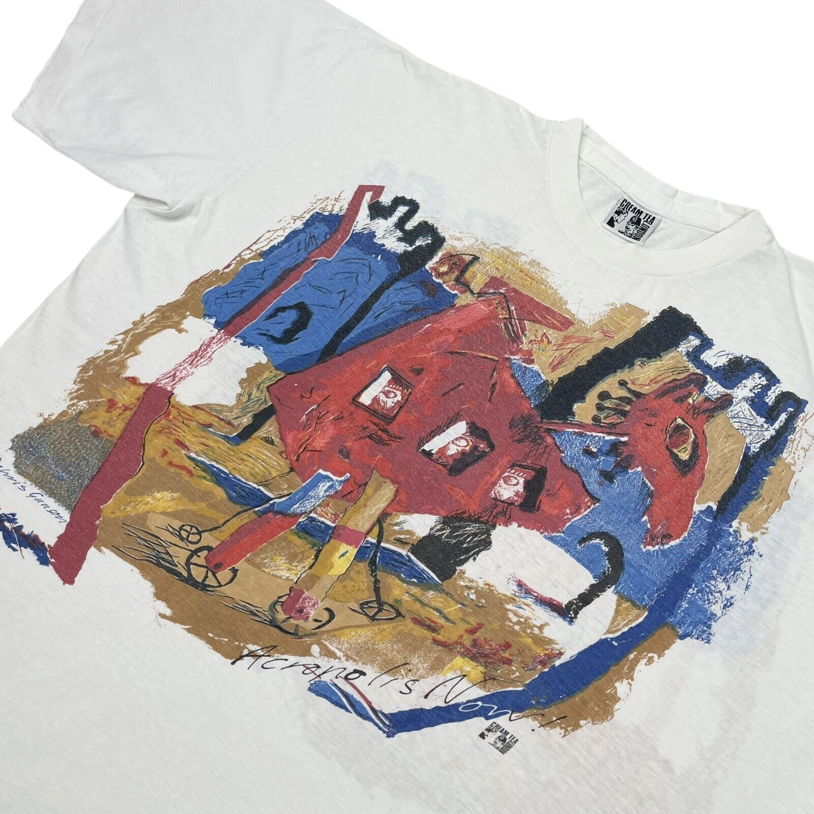 Vintage Cream Tea London Art T-Shirt White Chris Gunson Graphic Print ...