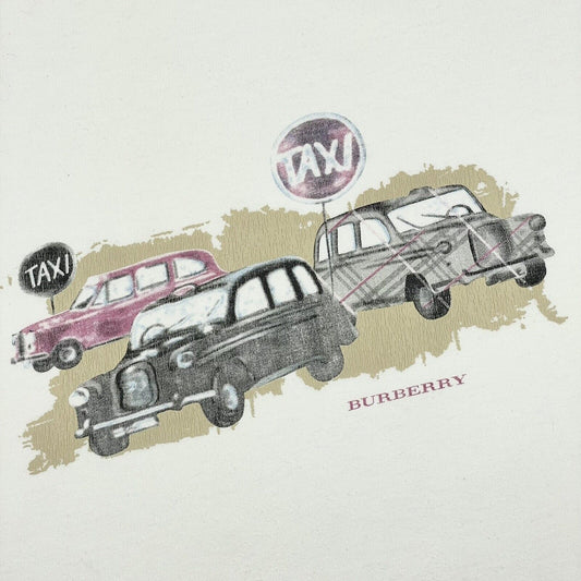 Vintage Burberry T-Shirt Women's UK16 White Taxi Graphic Print y2k 00s