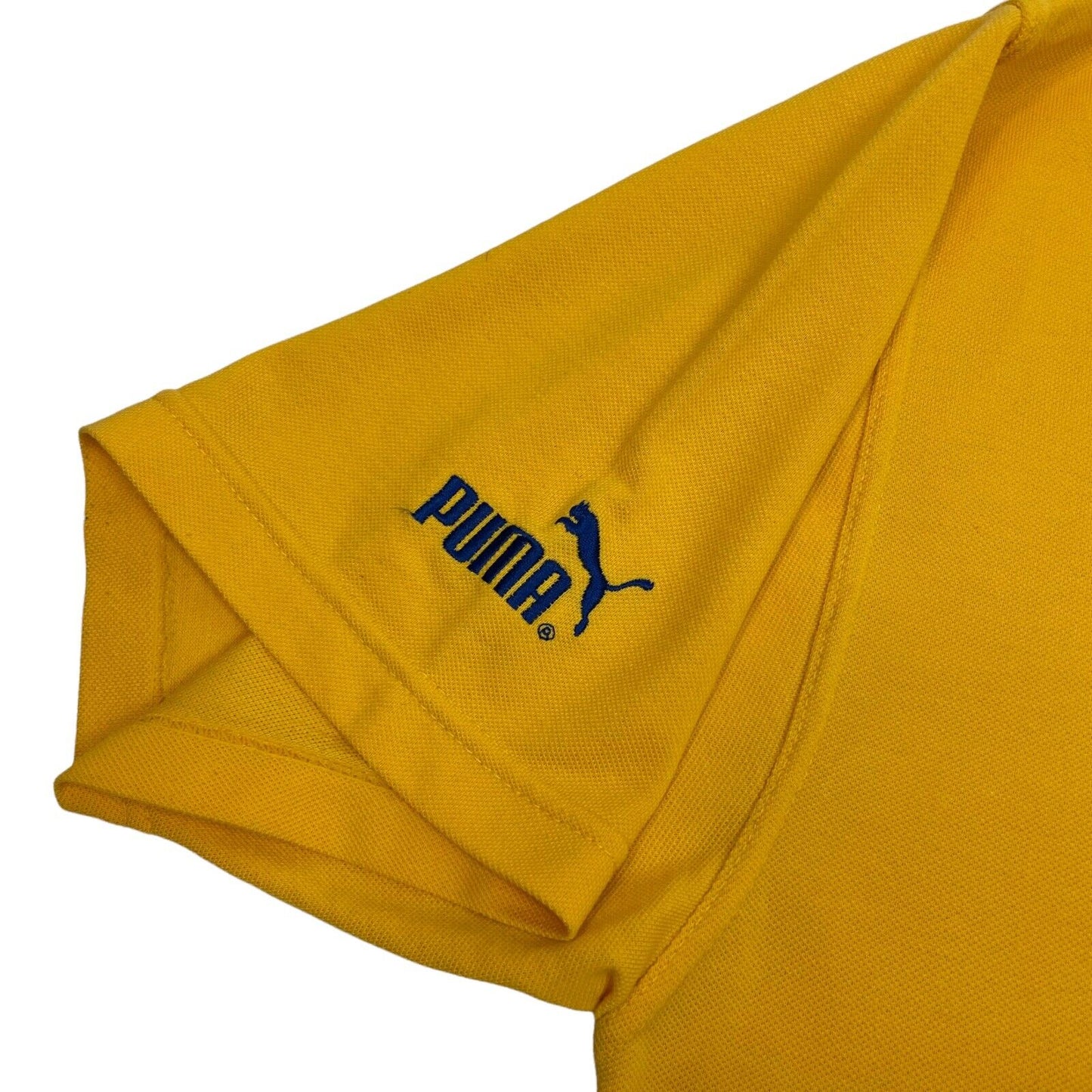 Vintage Puma T-Shirt Yellow And Navy Mens Medium Embroidered Boxy 90s Sportswear