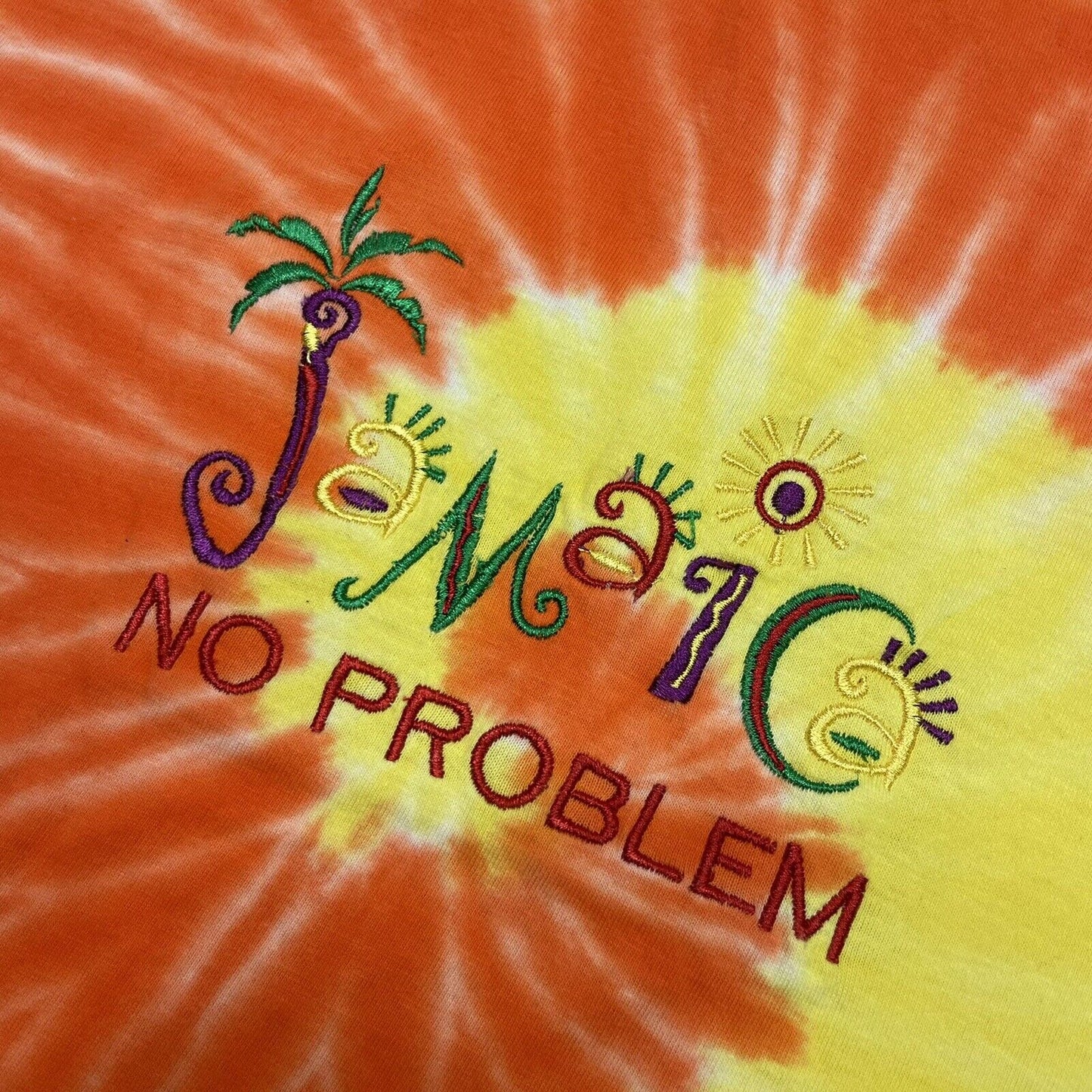 Vintage Jamaica Tie Dye T-Shirt Womens Small Orange And Yellow Embroidered