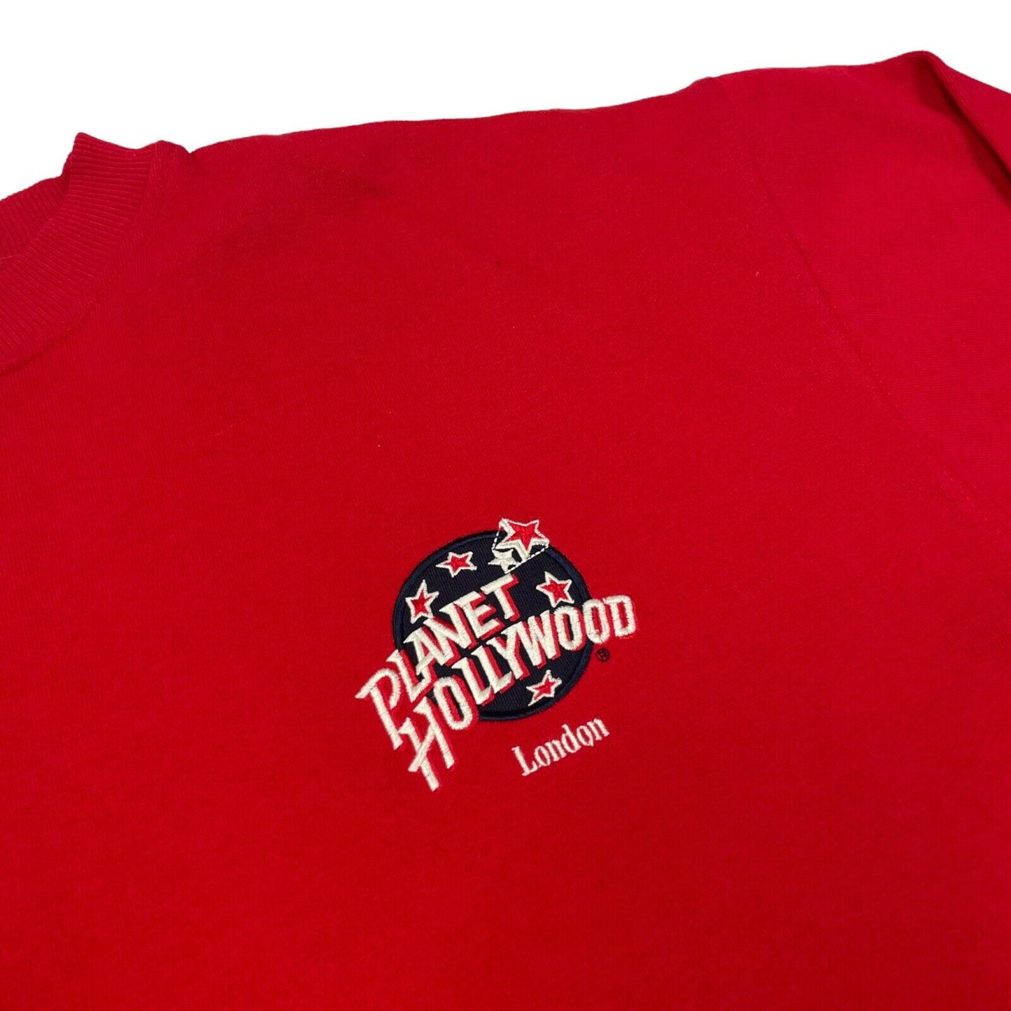 Vintage Planet Hollywood London Crew Neck Jumper Mens XXL Red Embroidered