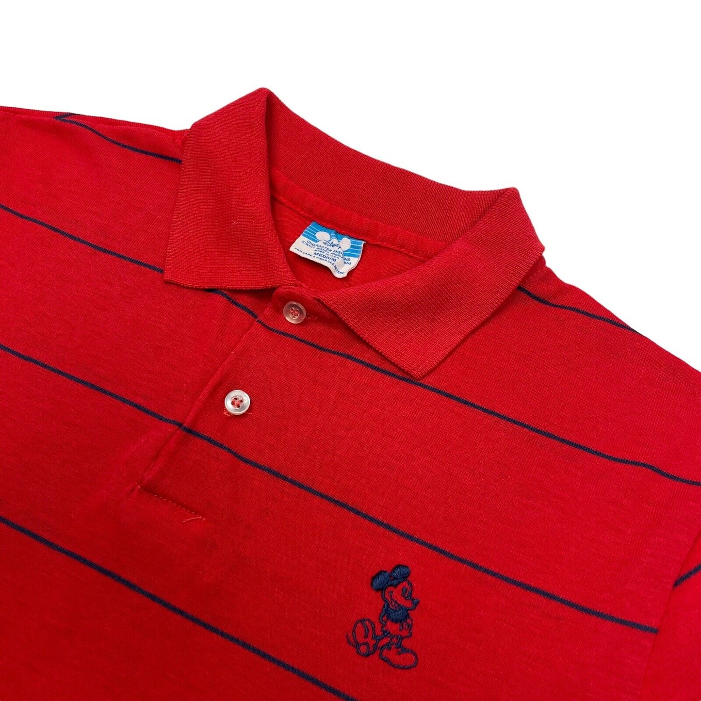 Vintage Mickey Mouse Disney Polo Shirt Red Pinstripe Made In USA Mens Medium