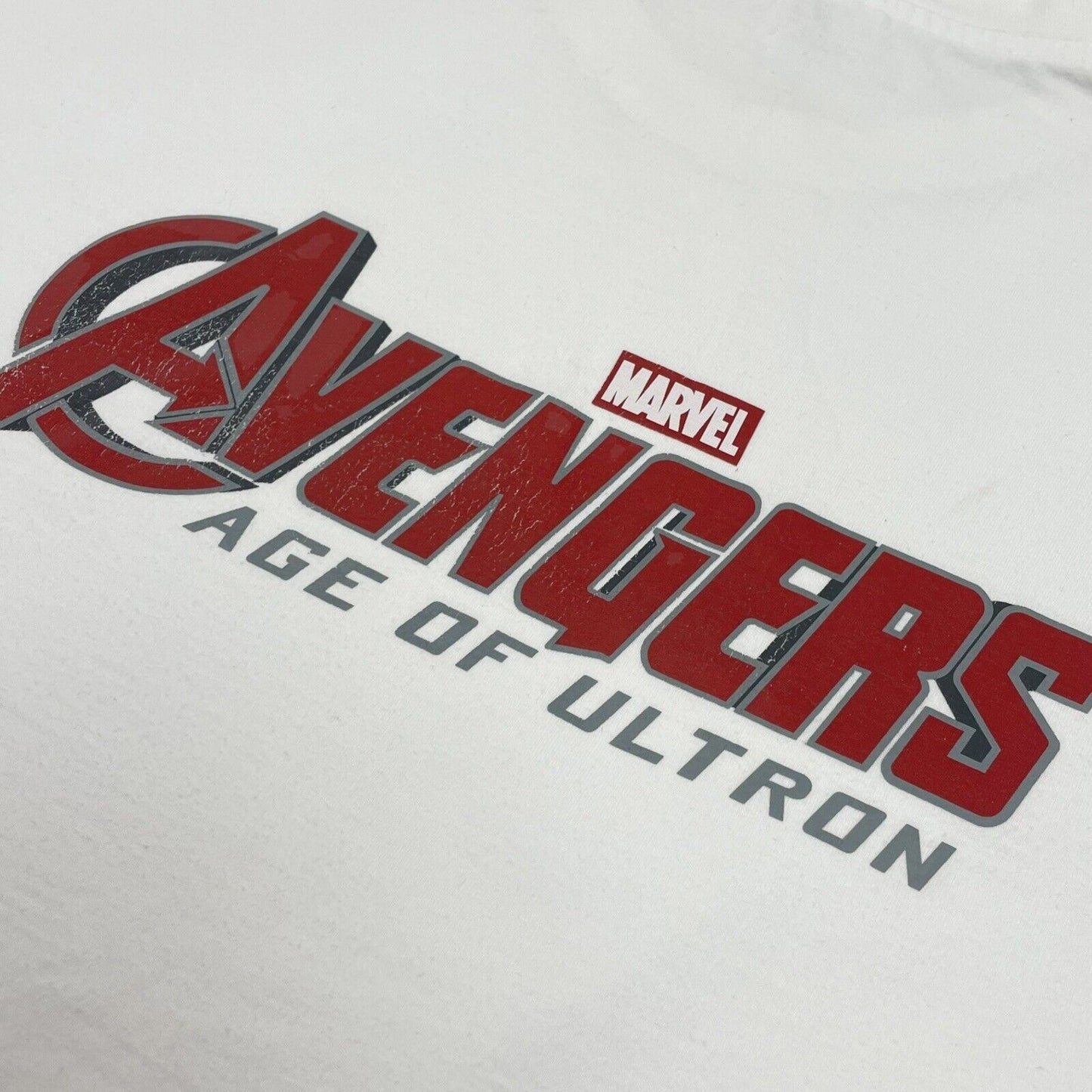 2015 Avengers Age Of Ultron Crew T-Shirt Mens Large White Marvel Production Team