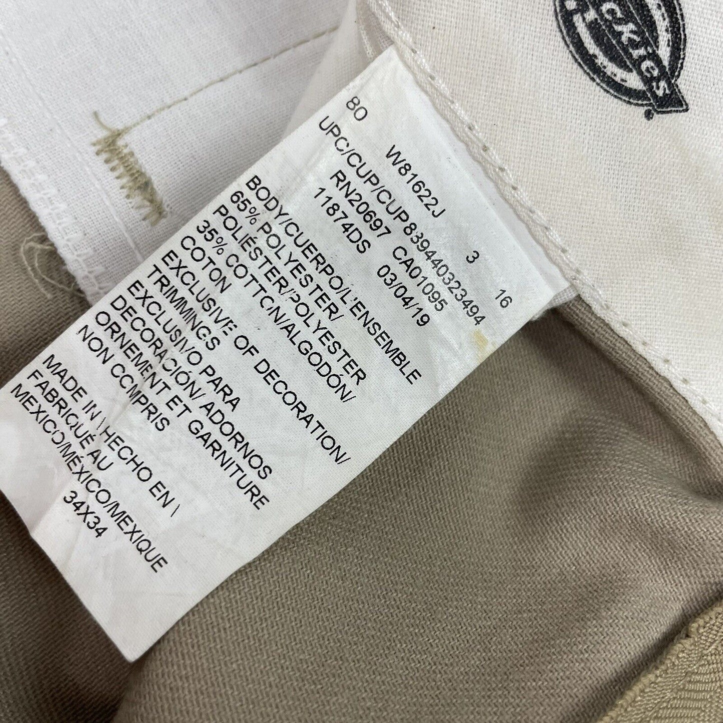 Vintage Dickies 874 Chino Trouser Mens 34w 34l Khaki