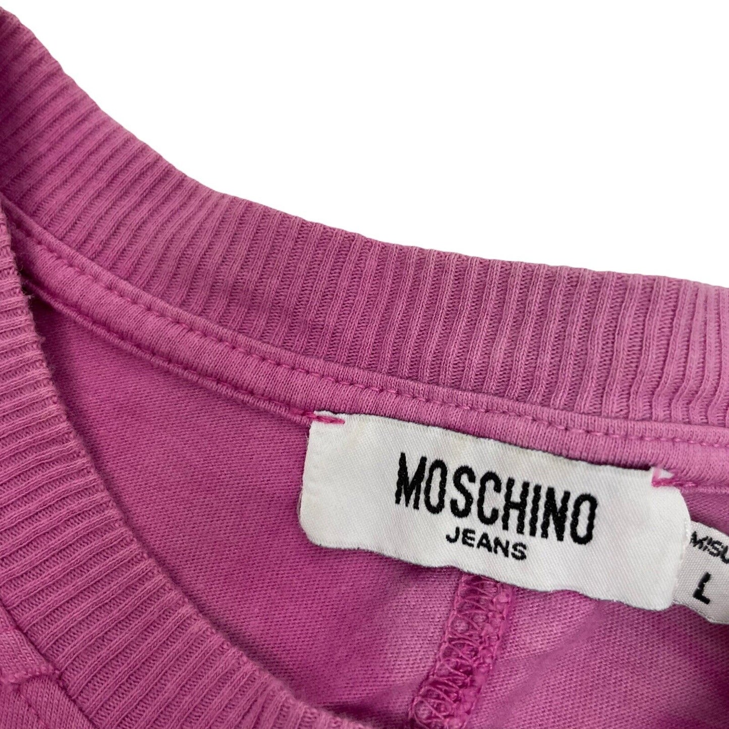 Vintage Moschino Jeans Mens T-Shirt Pink Men’s Large Bleach Effect