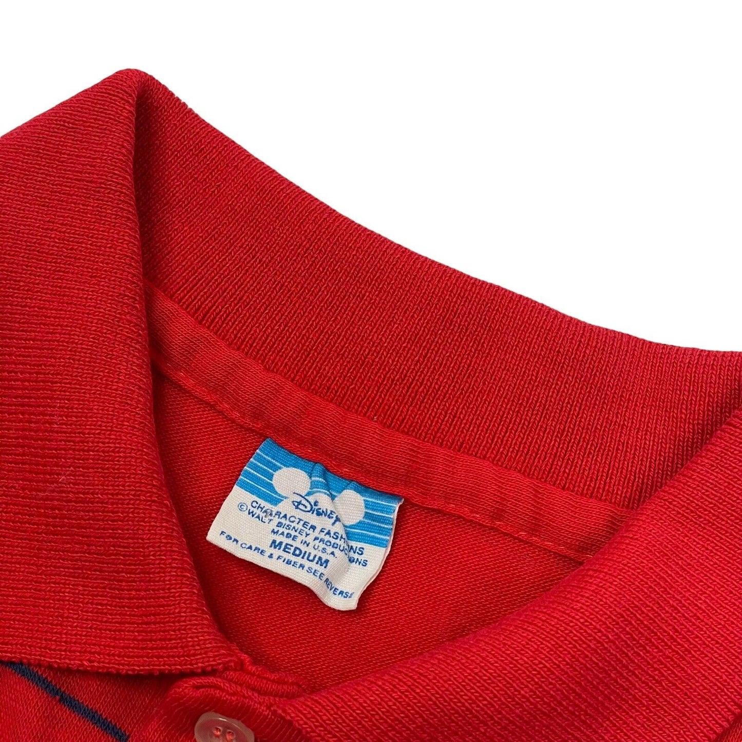 Vintage Mickey Mouse Disney Polo Shirt Red Pinstripe Made In USA Mens Medium