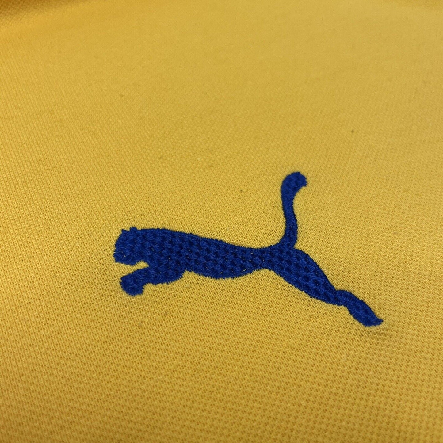 Vintage Puma T-Shirt Yellow And Navy Mens Medium Embroidered Boxy 90s Sportswear